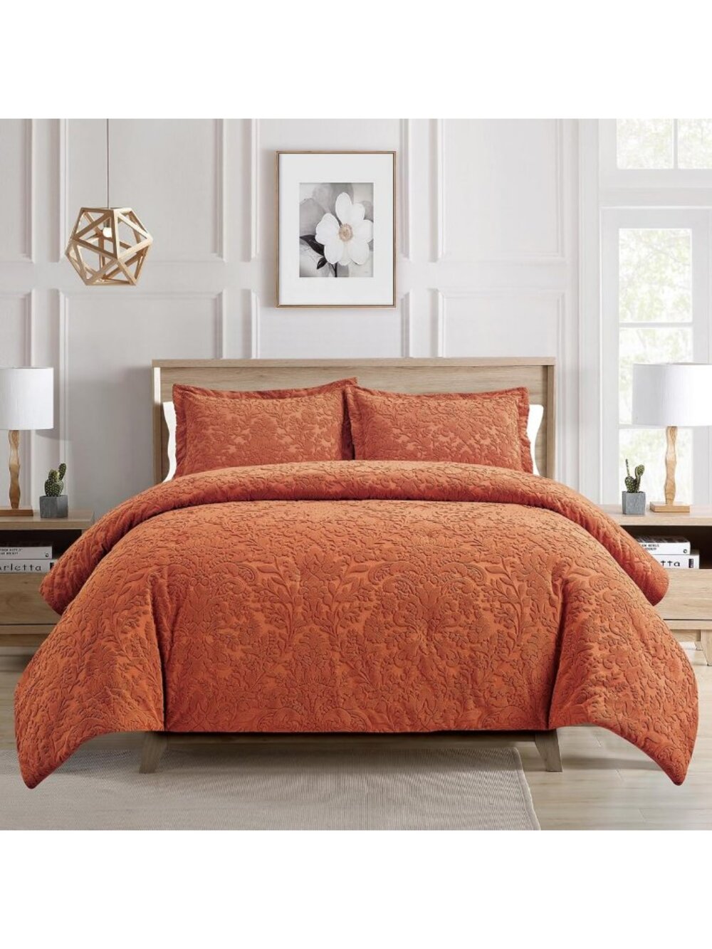 Luxurious Velvet Jacquard Comforter Set, 3-Piece King, Soft Lightweight Fill